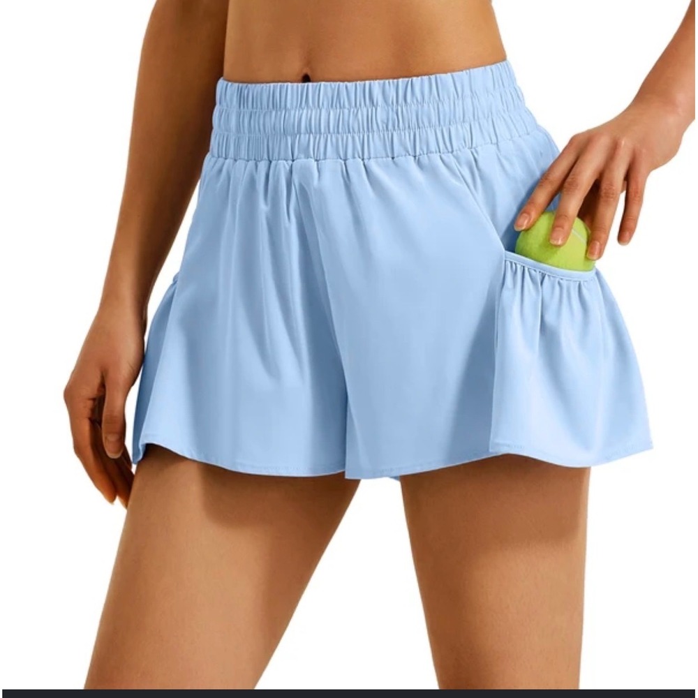 Ksmien Womens Light Blue Ruffle Pocket Tennis Skort Shorts Size M NWT
